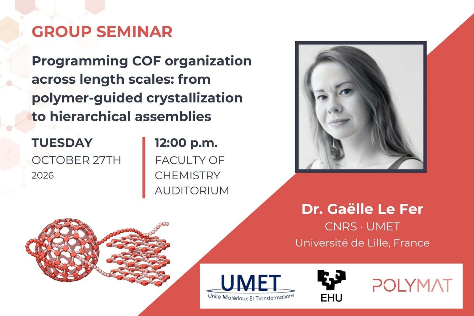 Group seminar by Dr. Gaëlle Le Fer on covalent organic frameworks